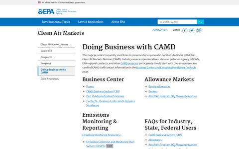 Doing Business with CAMD | Clean Air Markets | US EPA
