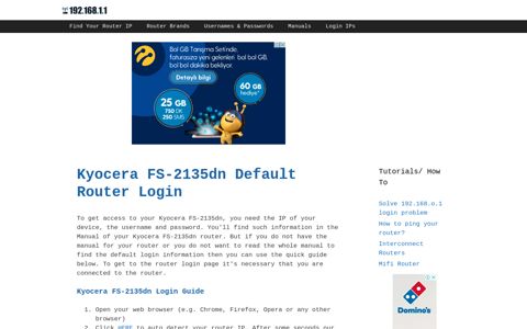 Kyocera FS-2135dn - Default login IP, default username ...