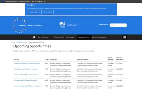 Upcoming opportunities | Careers with the European ... - Epso