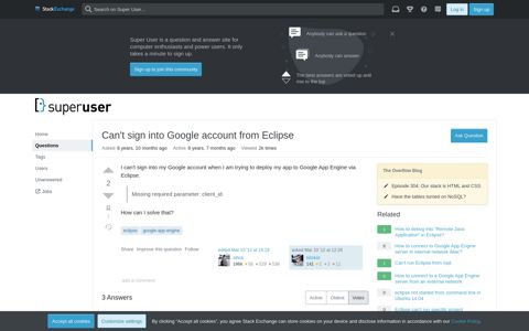 Can't sign into Google account from Eclipse - Super User
