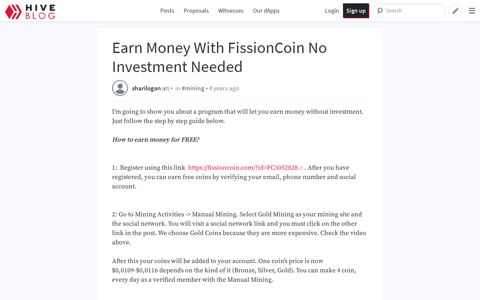 Earn Money With FissionCoin No Investment Needed — Hive