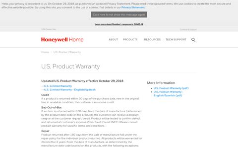 U.S. Product Warranty | Honeywell Home Pro Security by ...