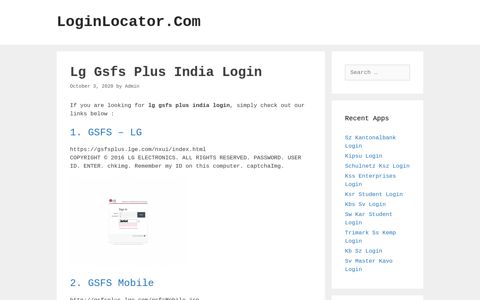 Lg Gsfs Plus India Login - LoginLocator.Com