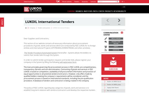 LUKOIL International Tenders - LUKOIL