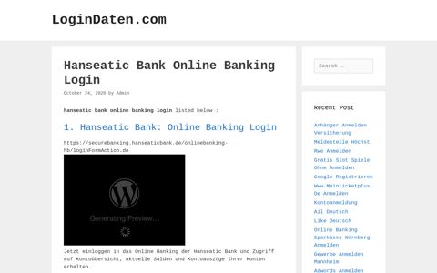 Hanseatic Bank: Online Banking Login - LoginDaten.com