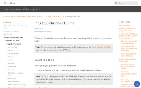 Intuit QuickBooks Online - Tableau