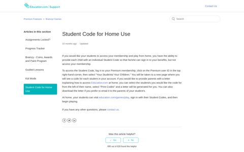 Student Code for Home Use – Education.com