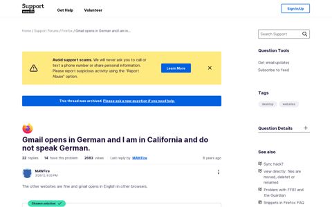 Gmail opens in German and I am in California and do not ...