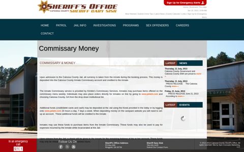 Commissary Money | Catoosa County Sheriff's Office