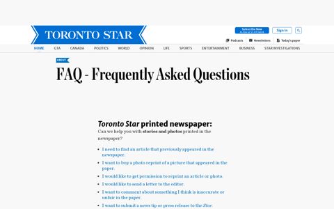 FAQ - Frequently Asked Questions | The Star - Toronto Star