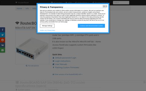 MikroTik RouterBOARD hAP lite (RB941-2nD-TC) Default ...