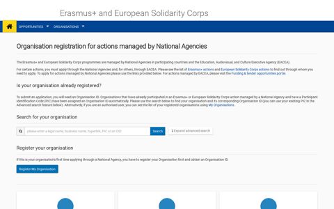 Organisation registration for actions managed by National ...