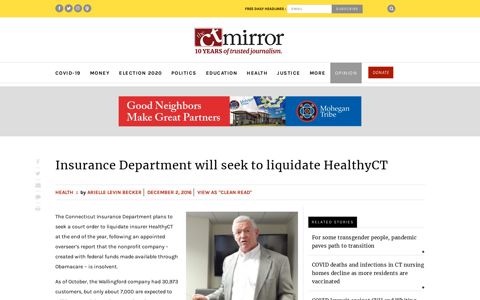 Insurance Department will seek to liquidate HealthyCT