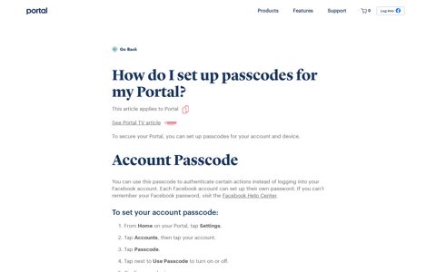 How do I set up passcodes for my Portal? - Facebook Portal