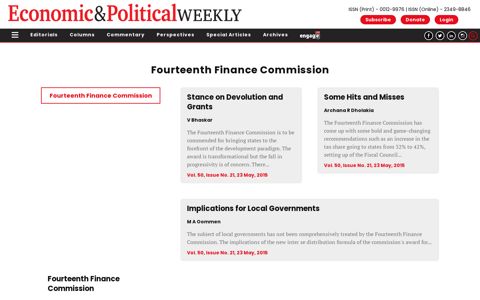 Fourteenth Finance Commission | Economic and Political ...