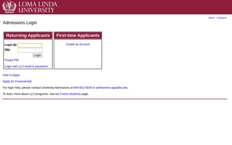 Admissions Login - Student Services Web has moved