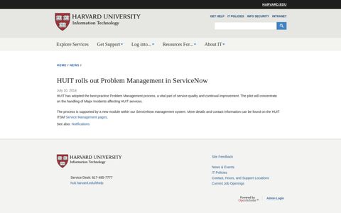 HUIT rolls out Problem Management in ServiceNow | Harvard ...