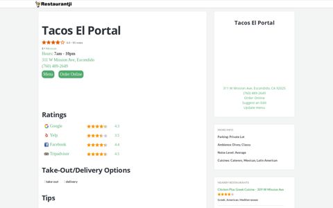 Tacos El Portal Escondido, CA 92025 - Menu, 89 Reviews ...