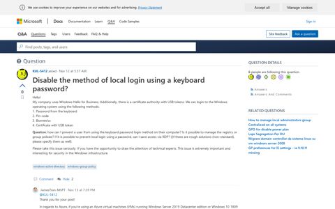 Disable the method of local login using a keyboard password ...
