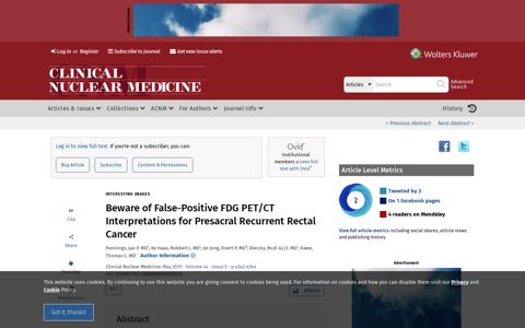 Beware of False-Positive FDG PET/CT Interpretations for Pres ...