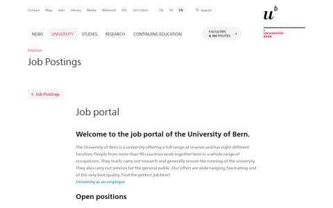 University: Job portal - University of Bern