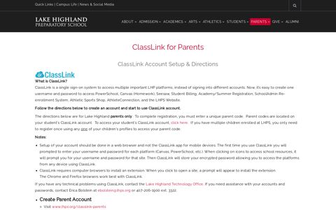 Lake Highland Preparatory School > PARENTS > ClassLink