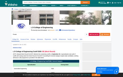 L D College of Engineering, Ahmedabad: Courses, Fees ...