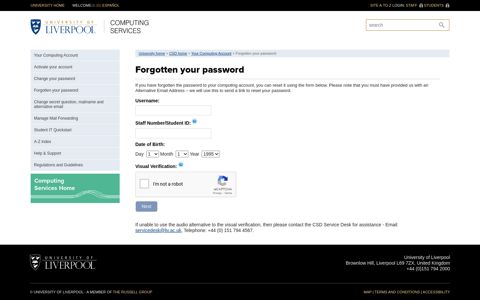 Forgotten your password - University of Liverpool