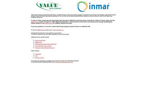 VDH Inmar Returns - VDH Login - Value Drug Company