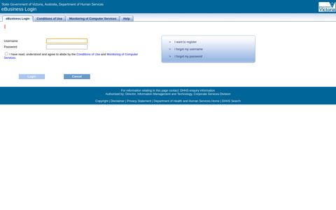 eBusiness Login, Department of Health and Human Services.