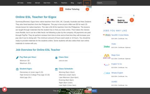 Online ESL Teacher - Eigox - Reviews - Requirements ...