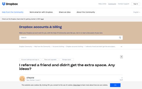 I referred a friend and didn't get the extra space... - Dropbox ...