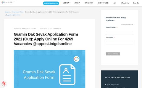 Gramin Dak Sevak Application Form 2020 (Extended): 2582 ...