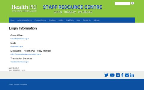 Login Information | Health PEI | Staff Resource Centre