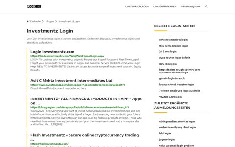 Investmentz Login | Allgemeine Informationen zur Anmeldung