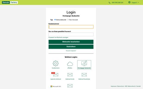Login Homepage-Baukasten | DomainFactory