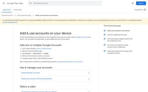 Add & use accounts on your device - Google Play Help