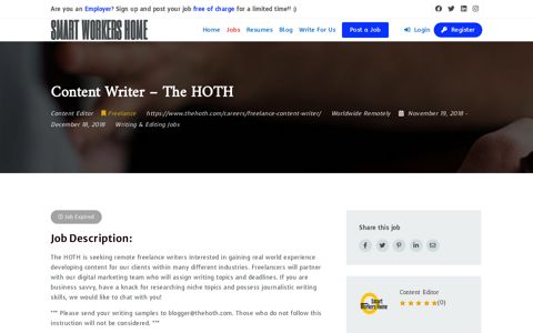 Content Writer - The HOTH - Smart Workers Home