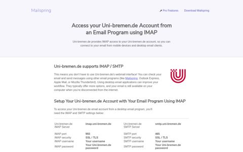 How to access your Uni-bremen.de email account using IMAP
