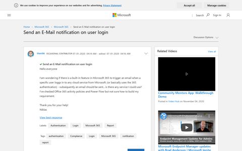 Send an E-Mail notification on user login - Microsoft Tech ...