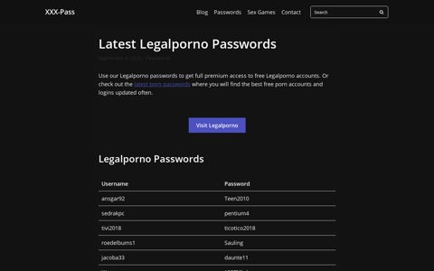 Latest Legalporno Passwords - XXX-Pass