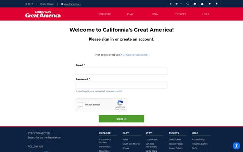 Login or Sign up for an Account - California's Great America