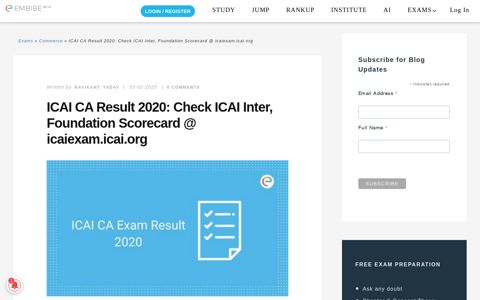 ICAI CA Result 2020 - Embibe