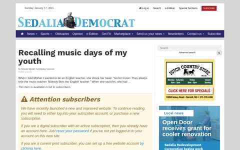 Recalling music days of my youth | Sedalia Democrat