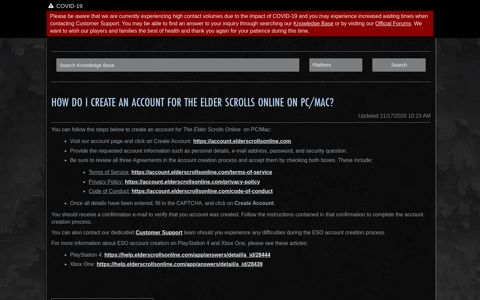 How do I create an account for The Elder Scrolls Online on PC ...