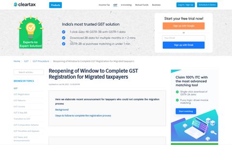 GST registration window reopened for Migrated taxpayers ...