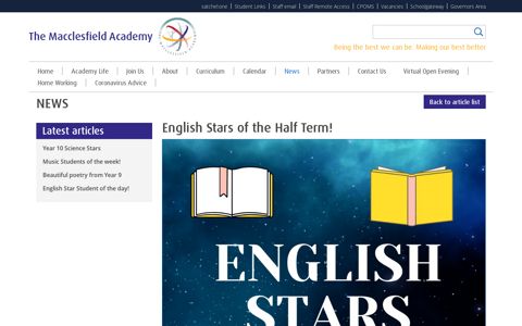 English Stars of the Half Term! - The Macclesfield Academy