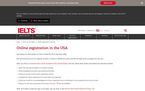 Online registration in the USA - ielts