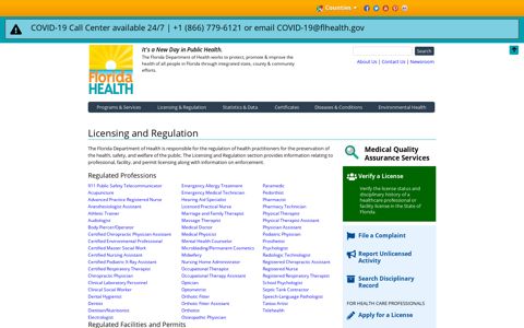 Licensing and Regulation | Florida Department of Health