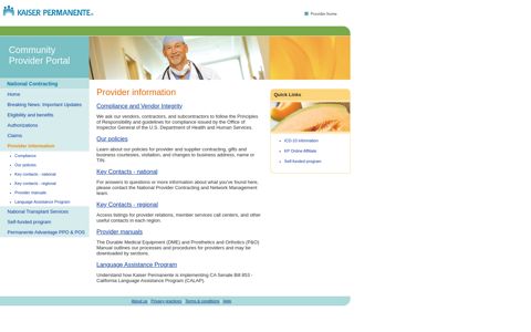 CPP National - Provider Information Table of Contents - Kaiser ...